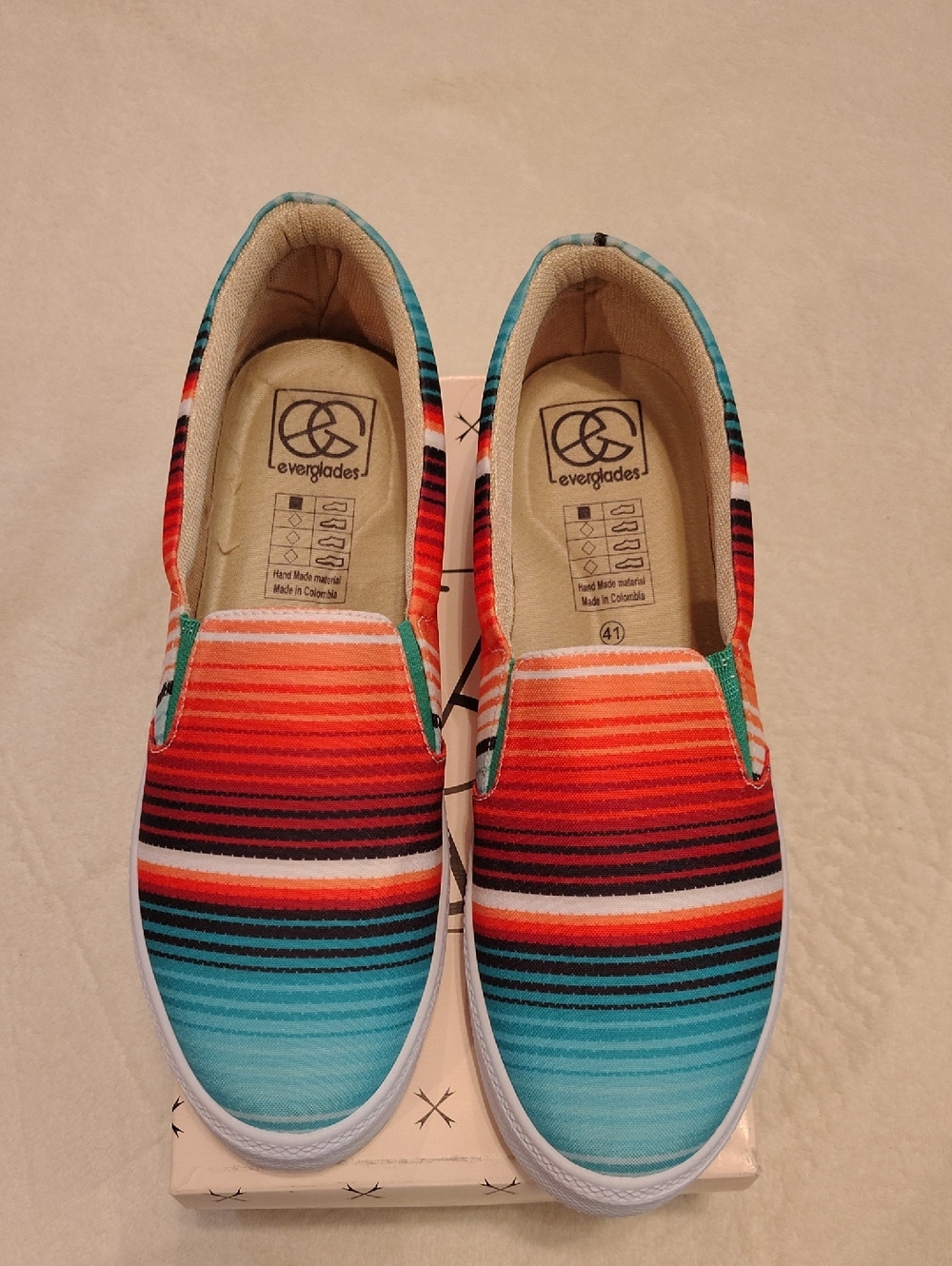 Everglades Women's Slip-On Flats in Turquoise & Orange Stripe